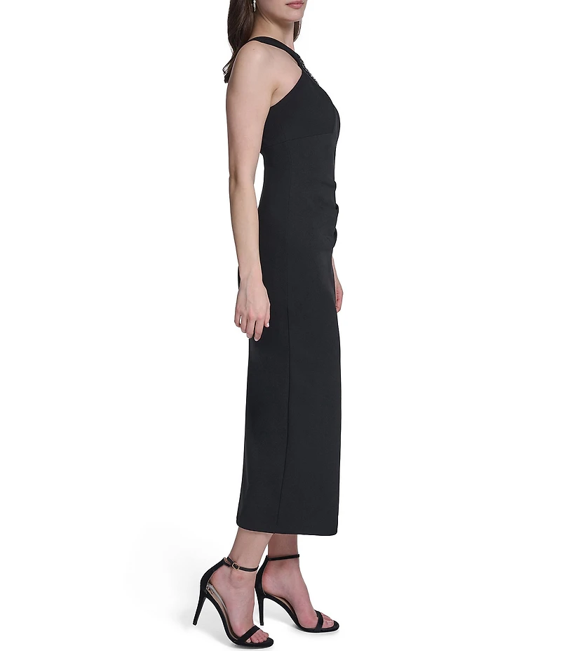 Eliza J Halter Midi Dress With Floral Applique