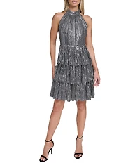 Eliza J Halter Mock Neck Cocktail Dress With Tiered Dress