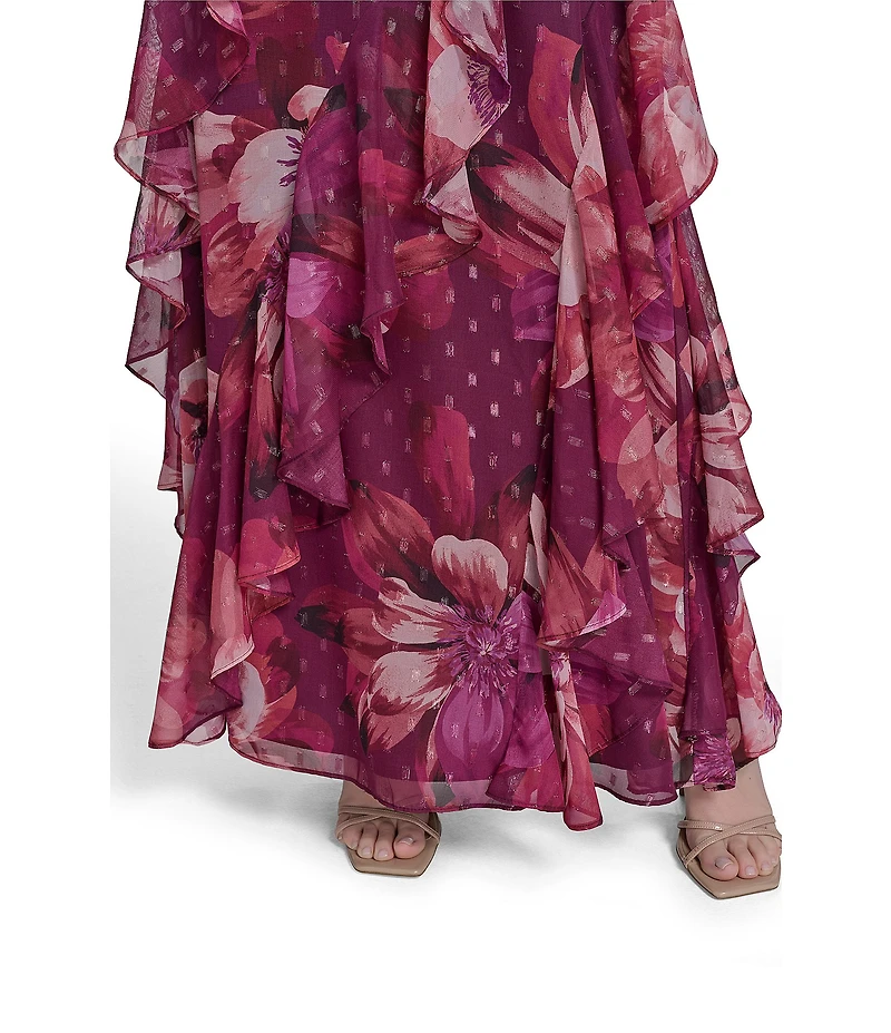 Eliza J Halter Neck Chiffon Floral Print Ruffled Maxi Dress