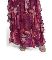 Eliza J Halter Neck Chiffon Floral Print Ruffled Maxi Dress