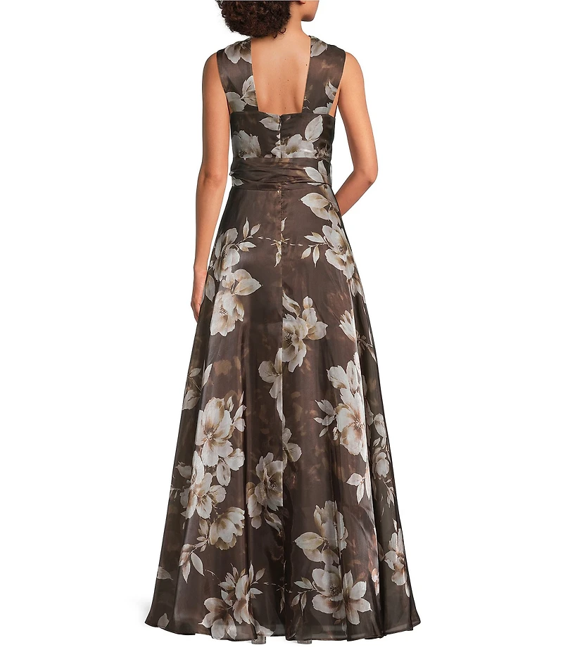 Eliza J Halter Neck Floral Shimmer Organza Aline Gown