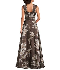 Eliza J Halter Neck Floral Shimmer Organza Aline Gown