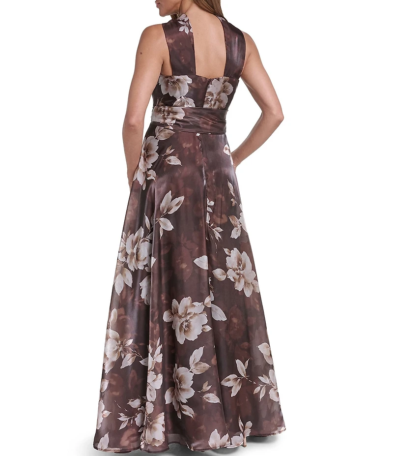 Eliza J Halter Neck Floral Shimmer Organza Aline Gown