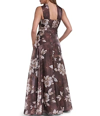 Eliza J Halter Neck Floral Shimmer Organza Aline Gown