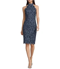 Eliza J Halter Neck Sleeveless Lace Sheath Dress
