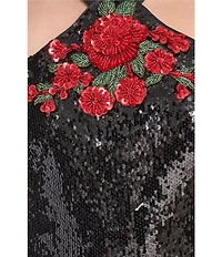 Eliza J Halter Rose Sequin Sleeveless Halter Neckline Sheath Midi Dress