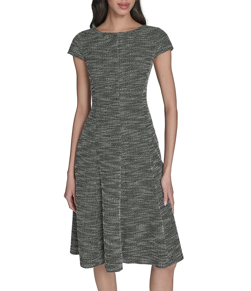 Eliza J Knit Boucle Cap Sleeve Crew Neck Fit & Flare Mini Dress