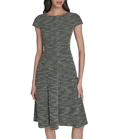 Eliza J Knit Boucle Cap Sleeve Crew Neck Fit & Flare Mini Dress