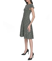 Eliza J Knit Boucle Cap Sleeve Crew Neck Fit & Flare Mini Dress