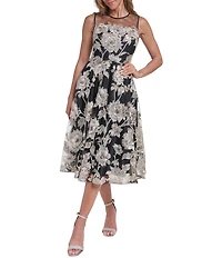 Eliza J Lace Midi Dress With Illusion Neckline