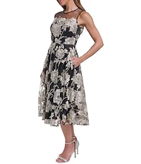 Eliza J Lace Midi Dress With Illusion Neckline