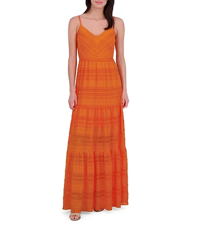 Eliza J Lace V-Neck Sleeveless Tiered Maxi Dress