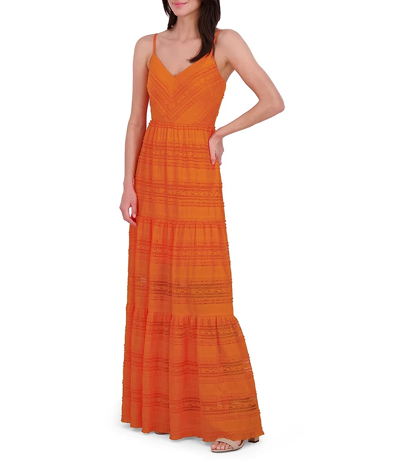 Eliza J Lace V-Neck Sleeveless Tiered Maxi Dress