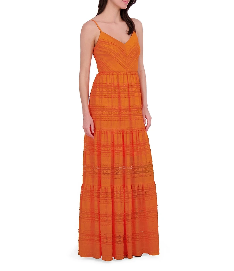 Eliza J Lace V-Neck Sleeveless Tiered Maxi Dress