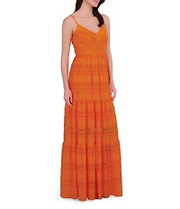 Eliza J Lace V-Neck Sleeveless Tiered Maxi Dress