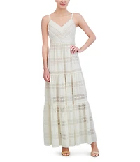 Eliza J Lace V-Neck Sleeveless Tiered Maxi Dress