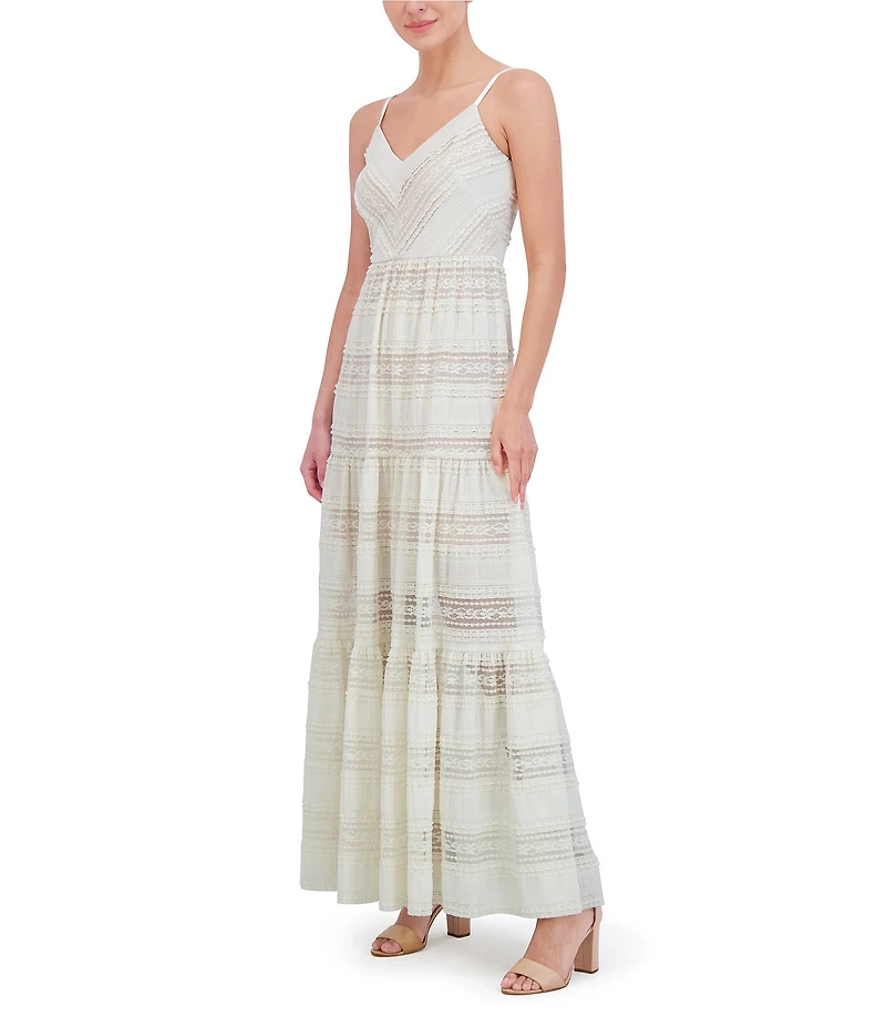 Eliza J Lace V-Neck Sleeveless Tiered Maxi Dress