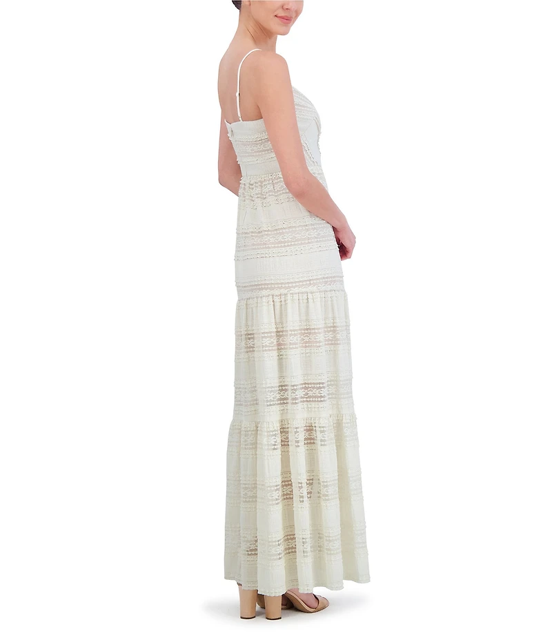 Eliza J Lace V-Neck Sleeveless Tiered Maxi Dress