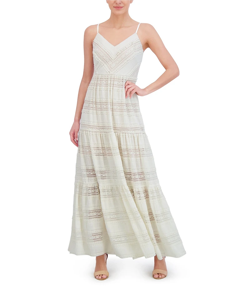 Eliza J Lace V-Neck Sleeveless Tiered Maxi Dress