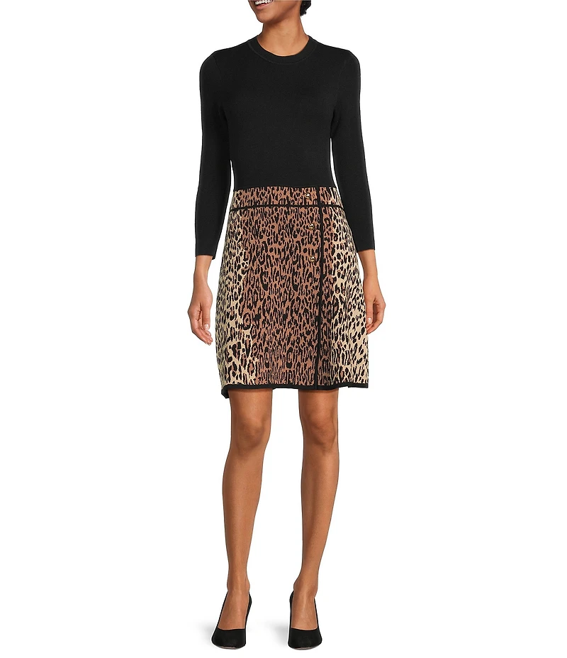 Eliza J Long Sleeve A-Line Animal Print Mini Dress