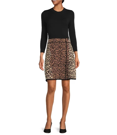 Eliza J Long Sleeve A-Line Animal Print Mini Dress