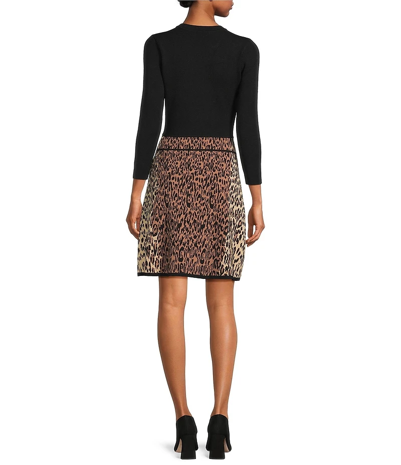 Eliza J Long Sleeve A-Line Animal Print Mini Dress