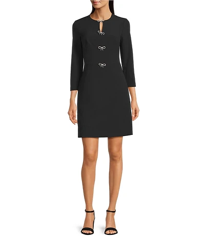 Eliza J Long Sleeve Crew Neck Fit and Flair Bow Mini Dress