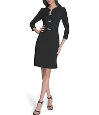 Eliza J Long Sleeve Crew Neck Fit and Flair Bow Mini Dress