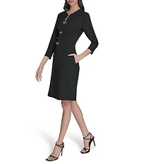 Eliza J Long Sleeve Crew Neck Fit and Flair Bow Mini Dress