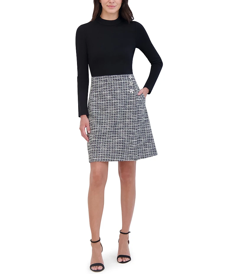 Eliza J Long Sleeve Mock Neck Knit Boucle Mini Dress