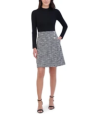 Eliza J Long Sleeve Mock Neck Knit Boucle Mini Dress