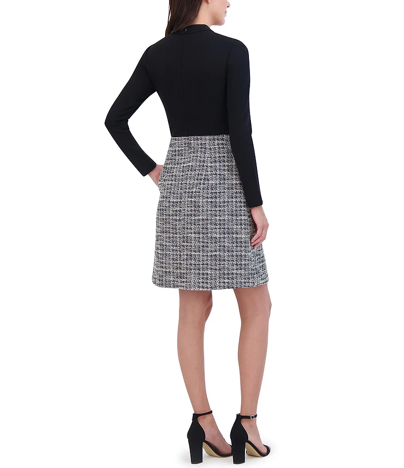 Eliza J Long Sleeve Mock Neck Knit Boucle Mini Dress