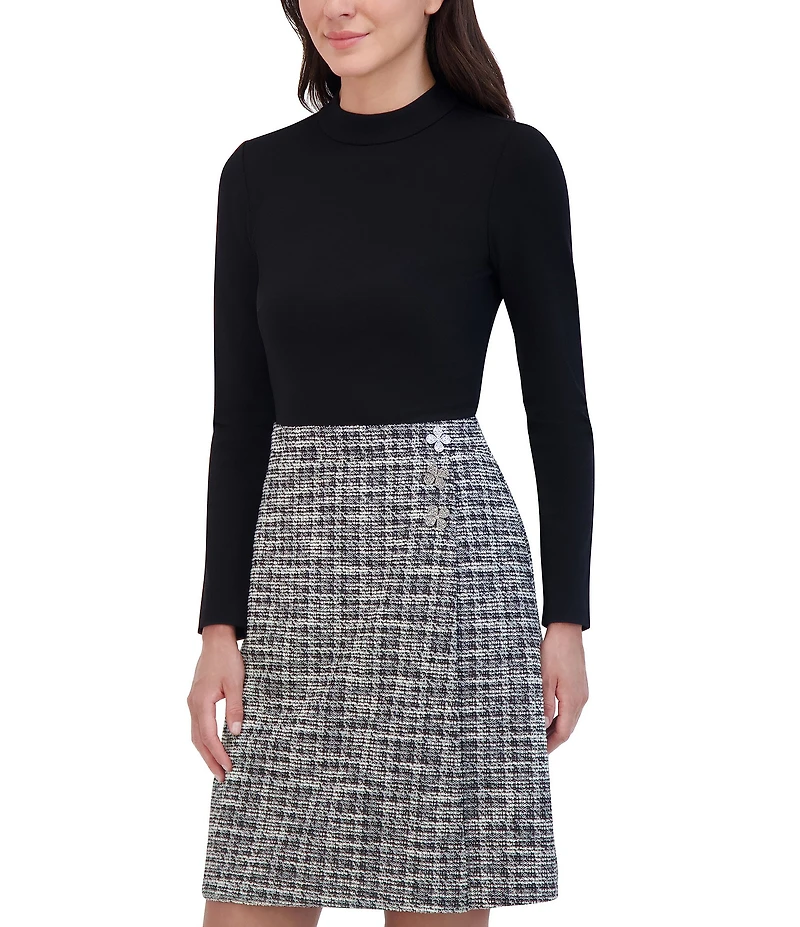 Eliza J Long Sleeve Mock Neck Knit Boucle Mini Dress