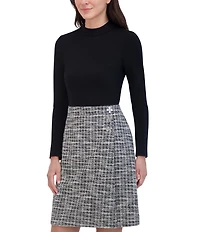 Eliza J Long Sleeve Mock Neck Knit Boucle Mini Dress