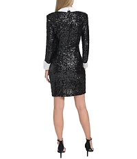 Eliza J Long Sleeve Sequin Satin Collar & Cuffs Mini Dress