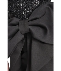 Eliza J Long Sleeve Sequin Waist Bow A-Line Gown