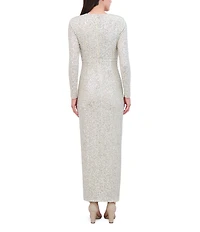 Eliza J Long Sleeve Side Rouching Sequin Gown