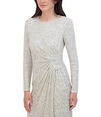 Eliza J Long Sleeve Side Rouching Sequin Gown