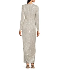 Eliza J Long Sleeve Side Rouching Sequin Gown