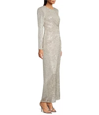 Eliza J Long Sleeve Side Rouching Sequin Gown