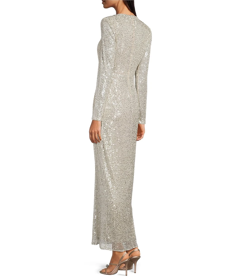 Eliza J Long Sleeve Side Rouching Sequin Gown