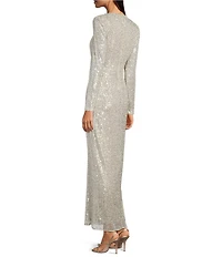 Eliza J Long Sleeve Side Rouching Sequin Gown