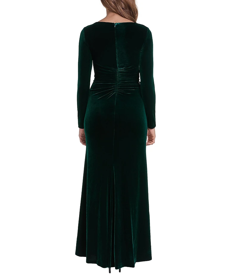 Eliza J Long Sleeve Stretch Beaded Embellishment Velvet Gown