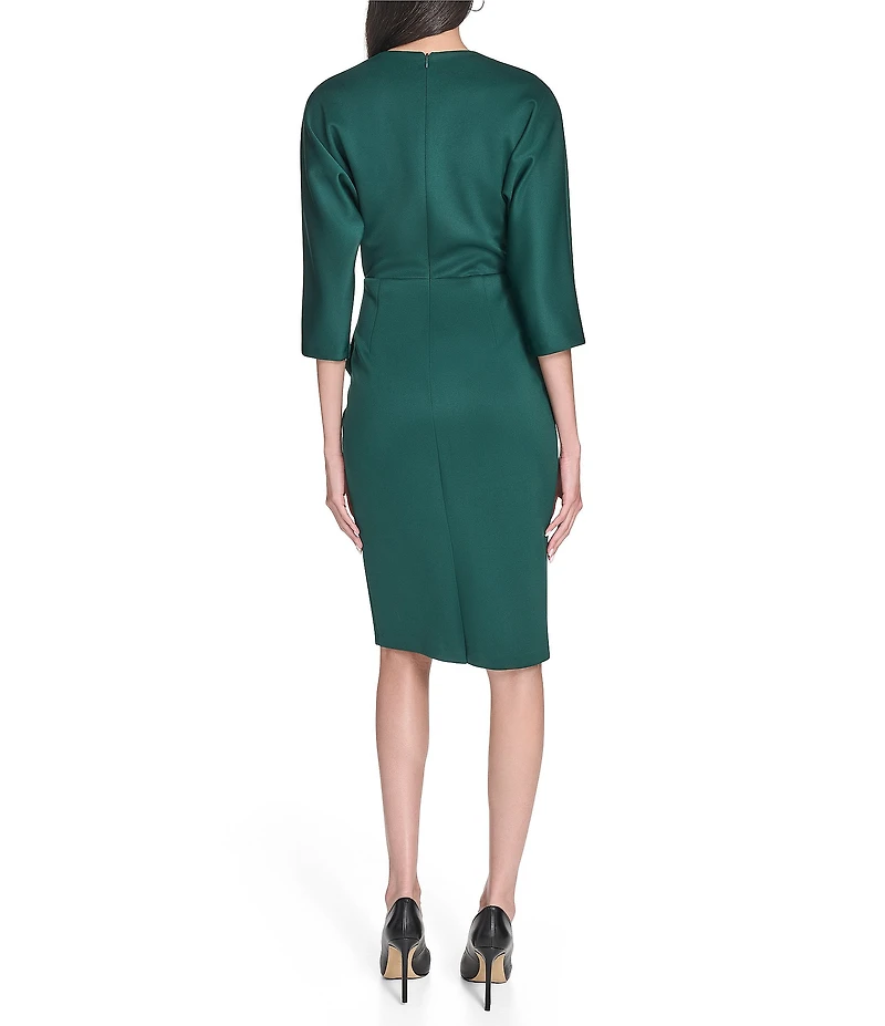 Eliza J Long Sleeve V Neck Scuba Crepe Knee Length Dress