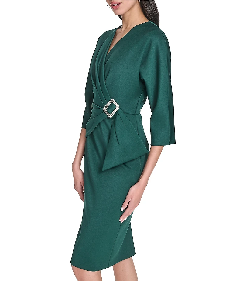 Eliza J Long Sleeve V Neck Scuba Crepe Knee Length Dress