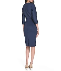 Eliza J Long Sleeve V Neck Scuba Crepe Knee Length Dress