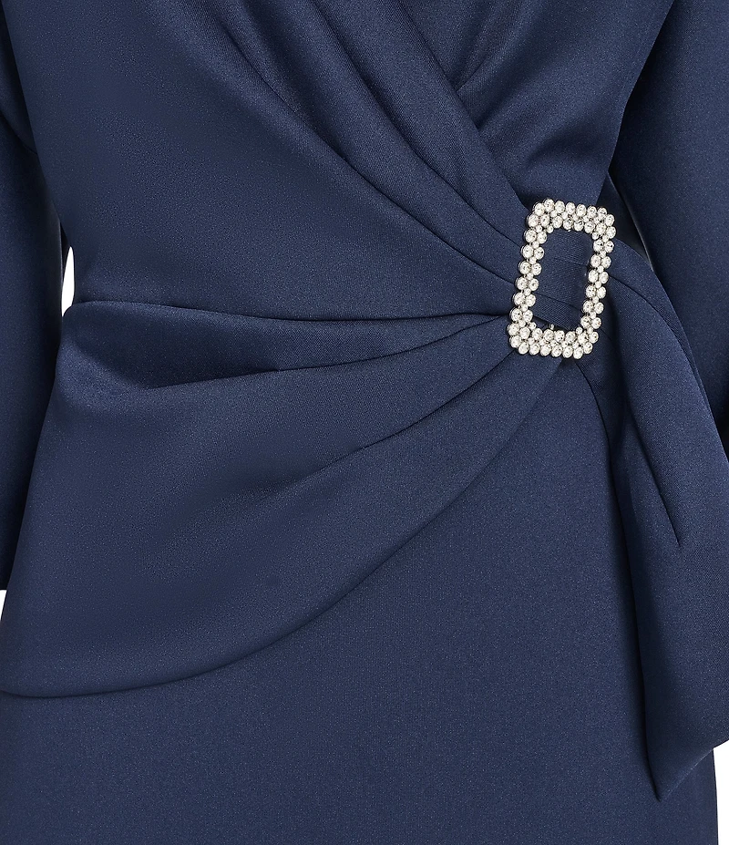 Eliza J Long Sleeve V Neck Scuba Crepe Knee Length Dress