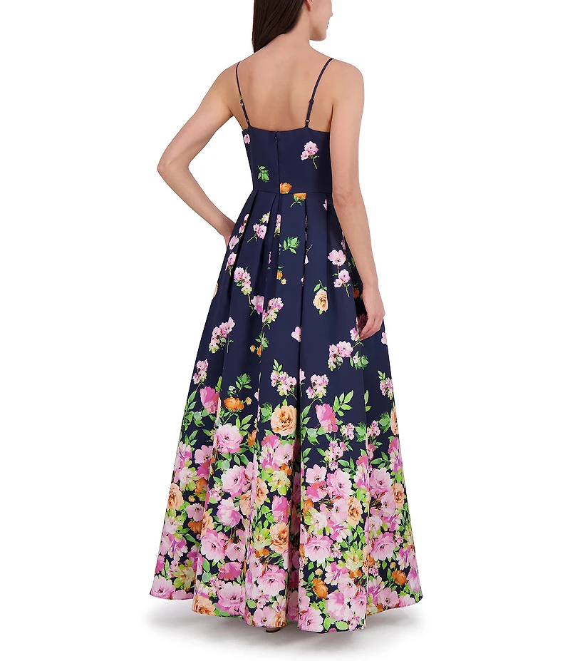 Eliza J Mikado Floral Print Sweetheart Neck Sleeveless Bow A-Line Gown