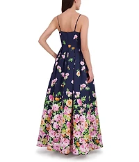 Eliza J Mikado Floral Print Sweetheart Neck Sleeveless Bow A-Line Gown