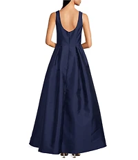 Eliza J Mikado Pearl Trim Scoop Neck Sleeveless Gown